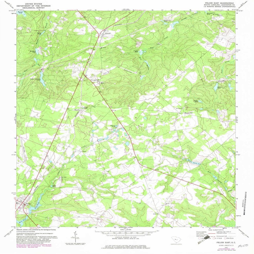 Pelion East SC topo map, 1:24000 Scale, 7.5 X 7.5 Minute, Historical, 1972, Updated 1982, 26.7 x 22 in - Polypropylene