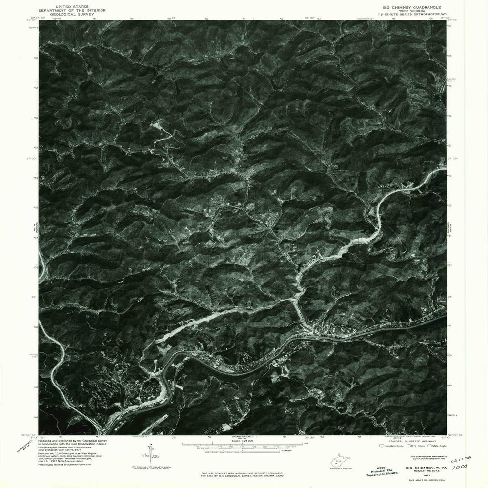 YellowMaps Big Chimney WV topo map, 1:24000 Scale, 7.5 X 7.5 Minute, Historical, 1977, Updated 1980, 26.6 x 21.3 in - Polypropylene