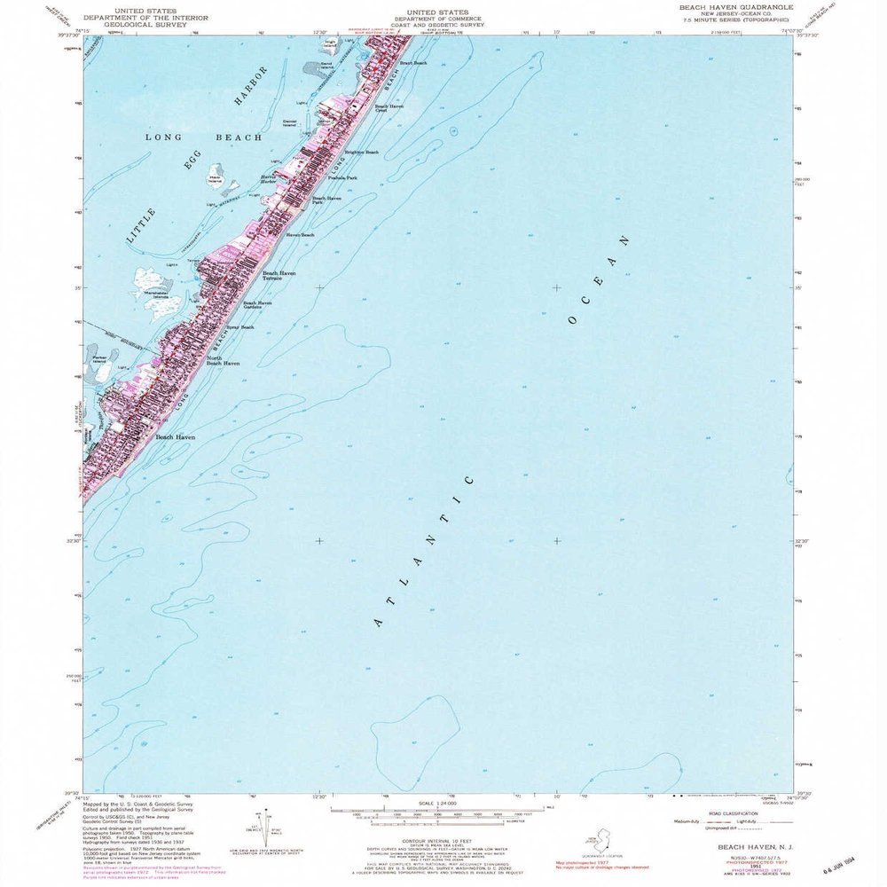 YellowMaps Beach Haven NJ topo map, 1:24000 Scale, 7.5 X 7.5 Minute, Historical, 1951, Updated 1984, 26.7 x 22 in - Polypropylene