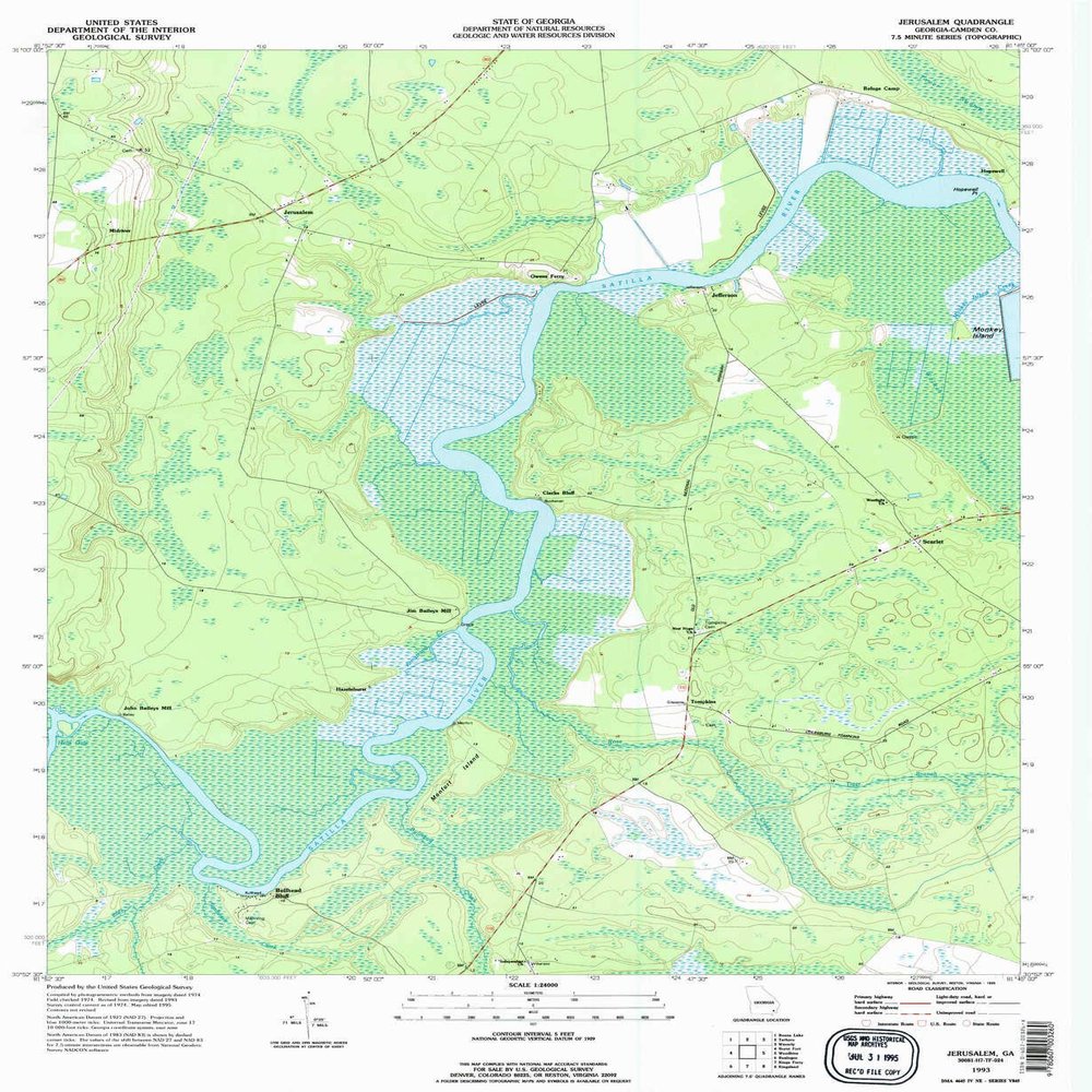 YellowMaps Jerusalem GA topo map, 1:24000 Scale, 7.5 X 7.5 Minute, Historical, 1993, Updated 1995, 26.8 x 22 in - Tyvek