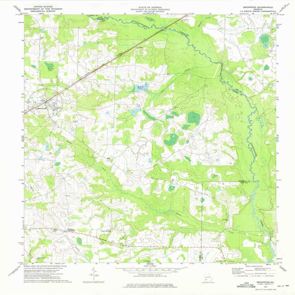 YellowMaps Bronwood GA topo map, 1:24000 Scale, 7.5 X 7.5 Minute, Historical, 1973, Updated 1975, 27 x 22.7 in - Polypropylene