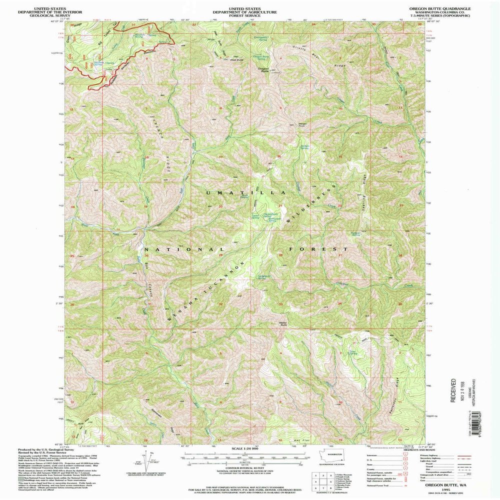 YellowMaps Oregon Butte WA topo map, 1:24000 Scale, 7.5 X 7.5 Minute, Historical, 1995, Updated 1998, 27 x 22.1 in - Polypropylene