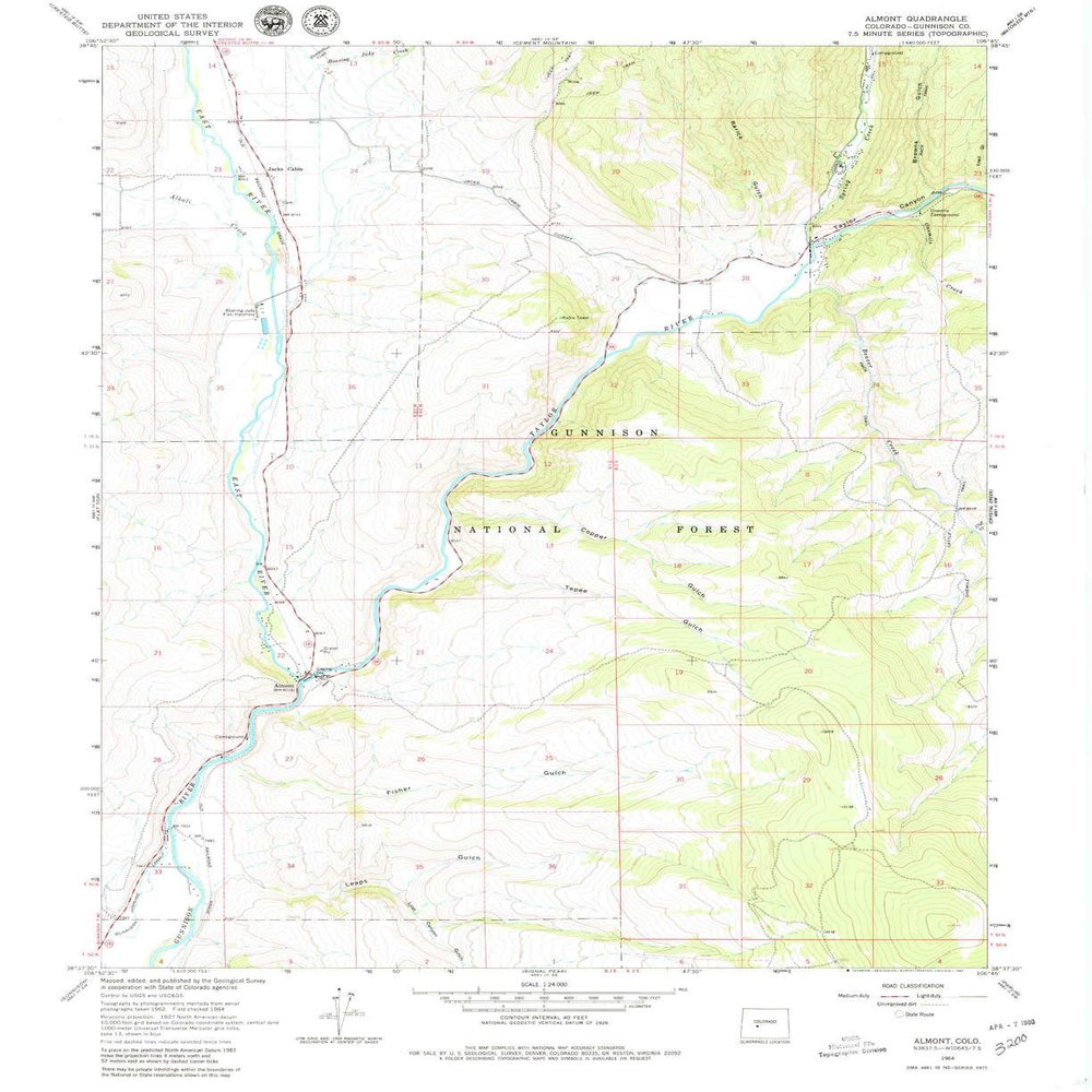 YellowMaps Almont CO topo map, 1:24000 Scale, 7.5 X 7.5 Minute, Historical, 1964, Updated 1980, 27 x 22 in - Tyvek