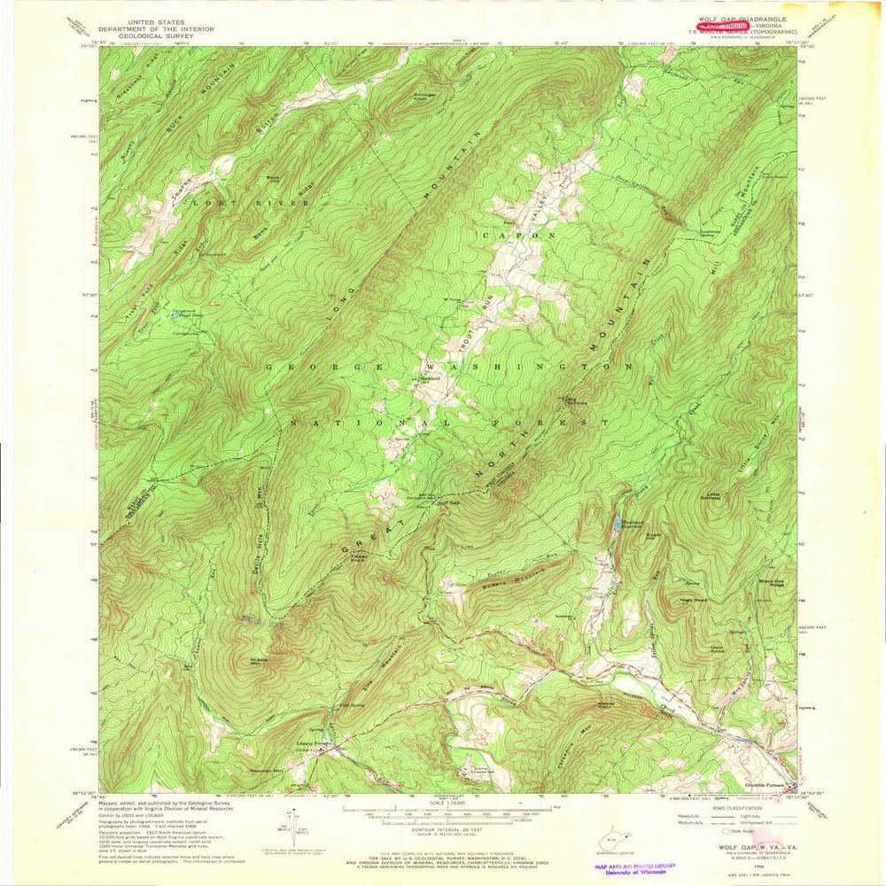 YellowMaps Wolf Gap WV topo map, 1:24000 Scale, 7.5 X 7.5 Minute, Historical, 1966, Updated 1968, 27 x 22.6 in - Polypropylene