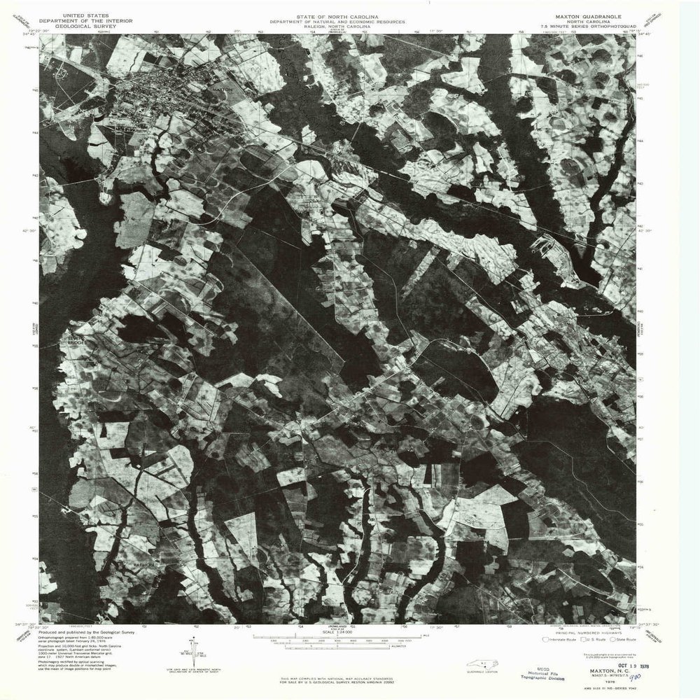 YellowMaps Maxton NC topo map, 1:24000 Scale, 7.5 X 7.5 Minute, Historical, 1976, Updated 1978, 26.9 x 22 in - Polypropylene