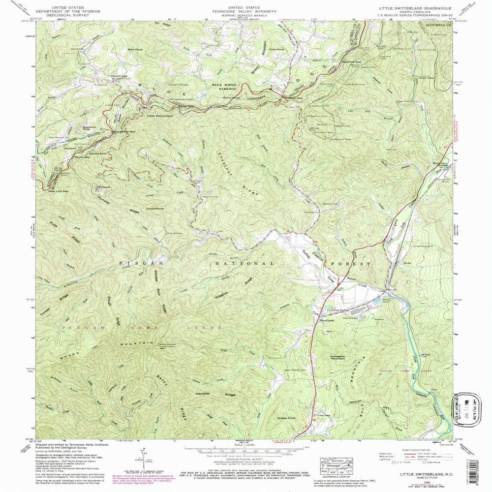 YellowMaps Little Switzerland NC topo map, 1:24000 Scale, 7.5 X 7.5 Minute, Historical, 1960, Updated 1988, 26.8 x 21.9 in - Tyvek