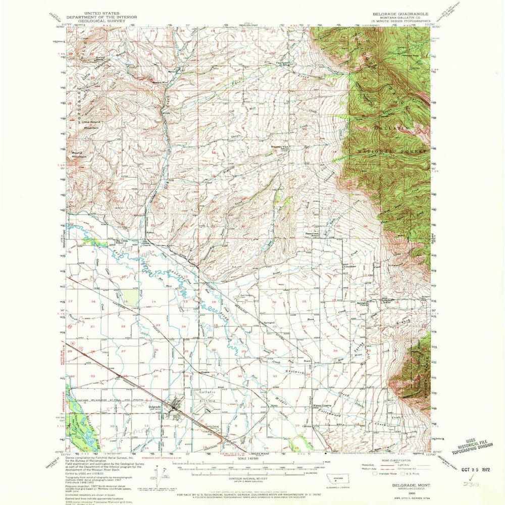 YellowMaps Belgrade MT topo map, 1:62500 Scale, 15 X 15 Minute, Historical, 1950, Updated 1972, 20.8 x 16.9 in - Polypropylene