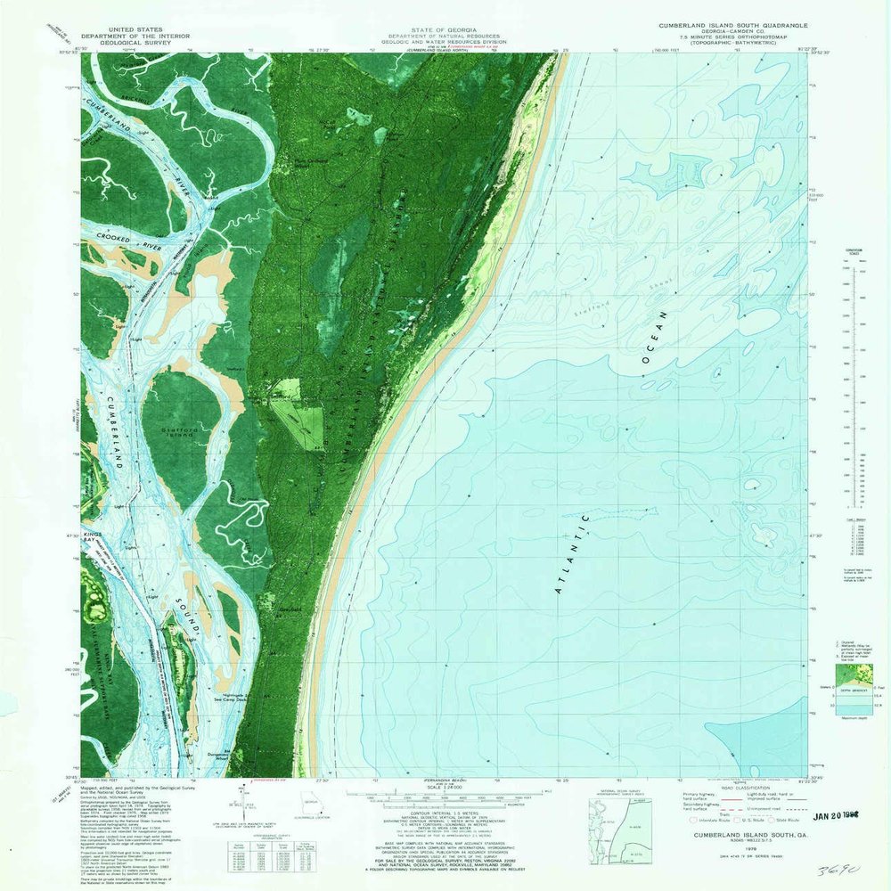 YellowMaps Cumberland Island South GA topo map, 1:24000 Scale, 7.5 X 7.5 Minute, Historical, 1979, Updated 1981, 27.9 x 24 in - Tyvek