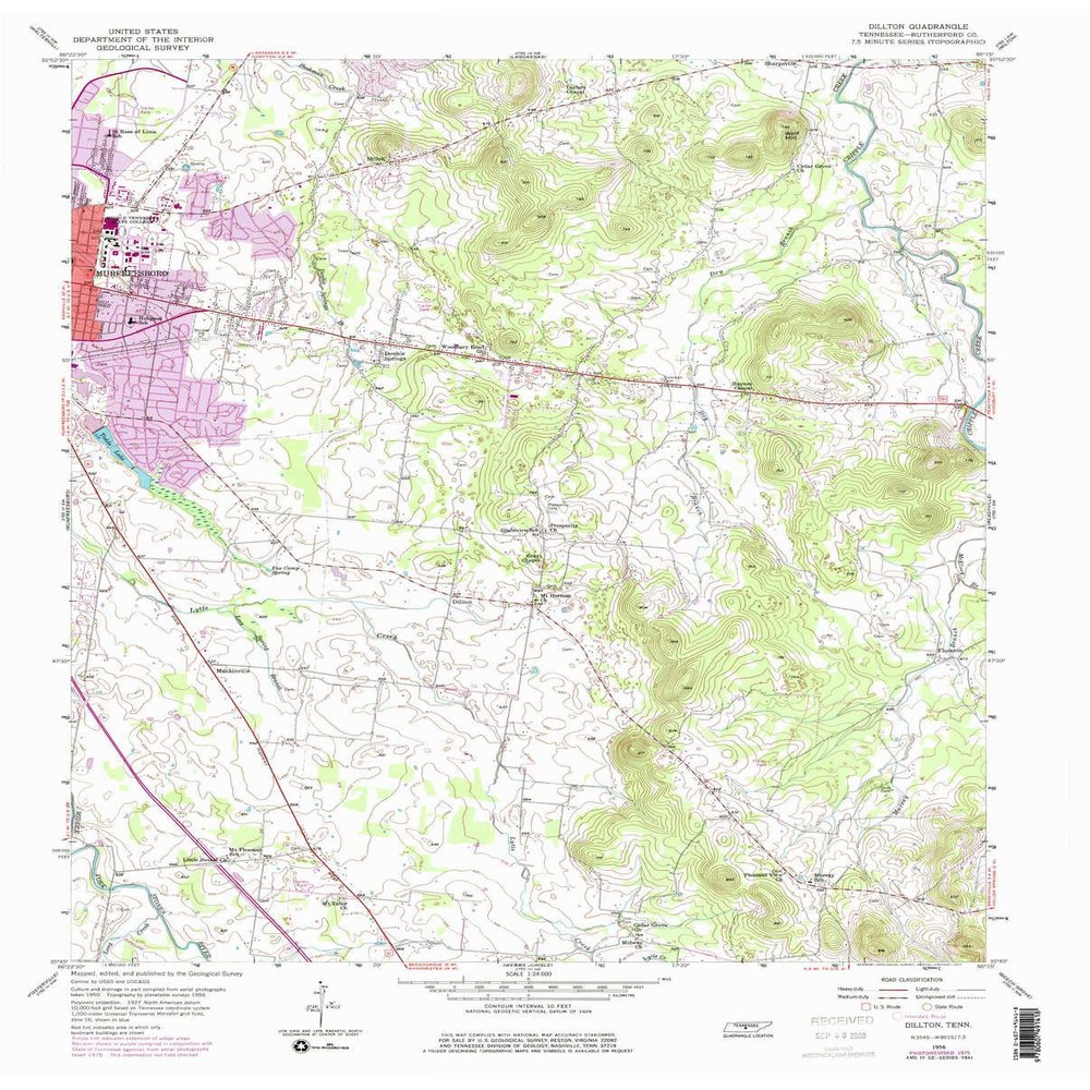 YellowMaps Dillton TN topo map, 1:24000 Scale, 7.5 X 7.5 Minute, Historical, 1956, Updated 1977, 27.4 x 22.1 in - Polypropylene