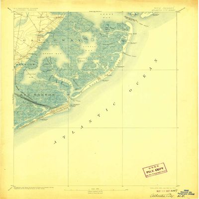 YellowMaps Atlantic City NJ topo map, 1:62500 Scale, 15 X 15 Minute, Historical, 1894, Updated 1907, 20 x 16.6 in - Polypropylene