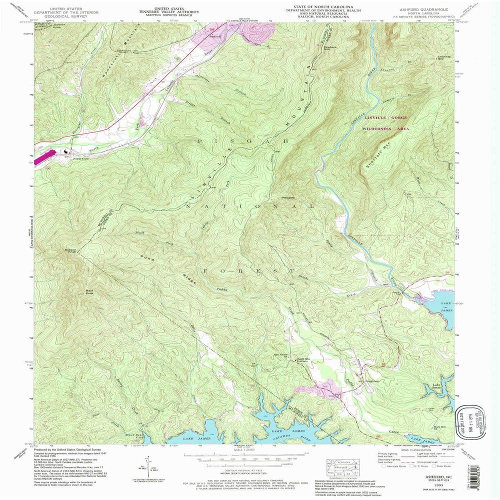 YellowMaps Ashford NC topo map, 1:24000 Scale, 7.5 X 7.5 Minute, Historical, 1993, Updated 1996, 26.9 x 22 in - Polypropylene