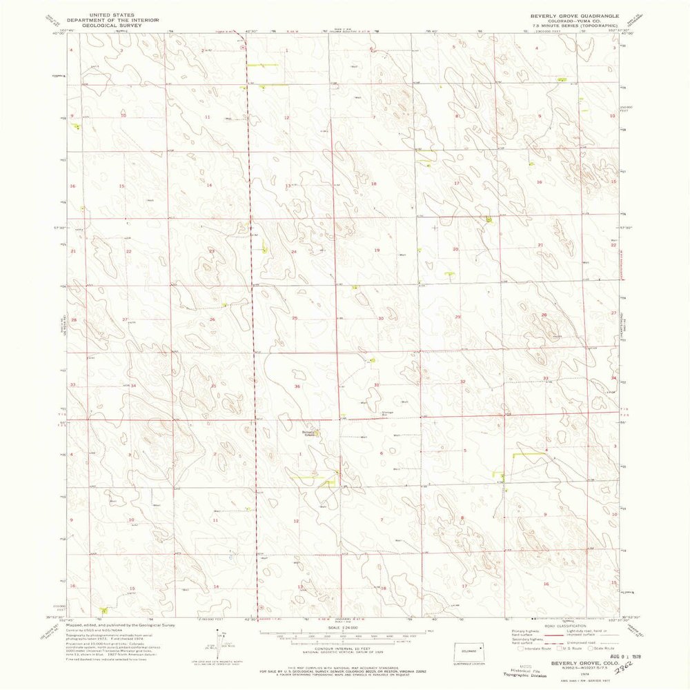 YellowMaps Beverly Grove CO topo map, 1:24000 Scale, 7.5 X 7.5 Minute, Historical, 1974, Updated 1978, 26.8 x 21.8 in - Polypropylene