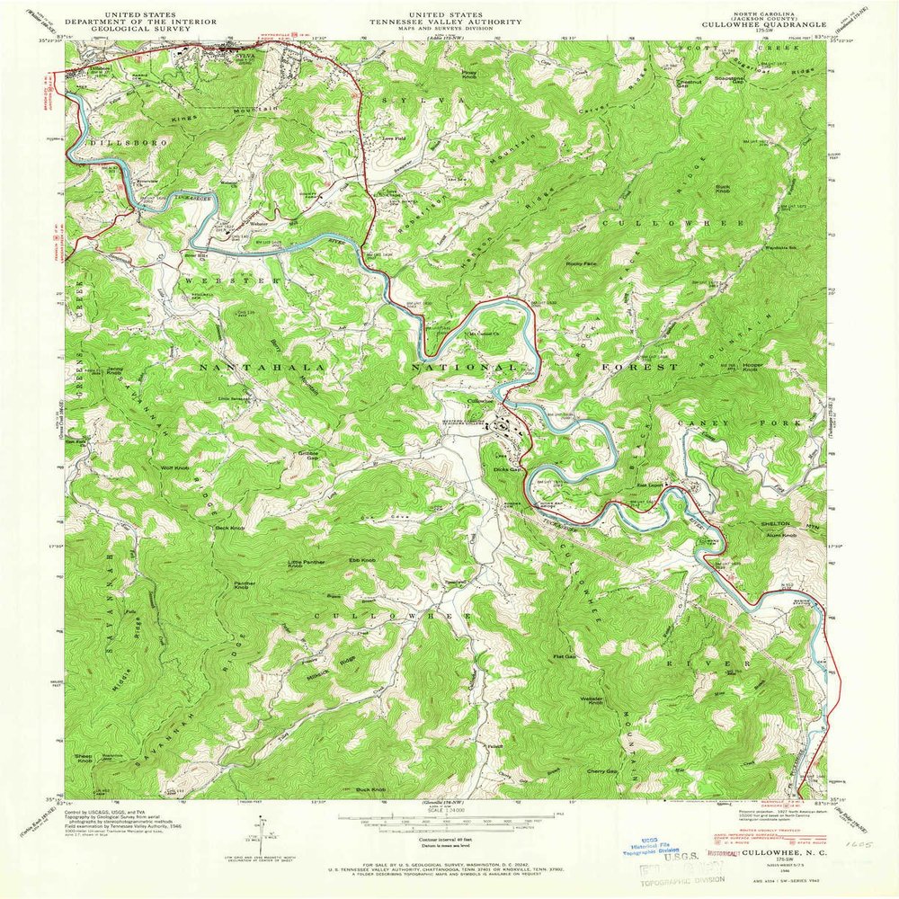 Cullowhee NC topo map, 1:24000 Scale, 7.5 X 7.5 Minute, Historical, 1946, Updated 1966, 27 x 22 in - Polypropylene