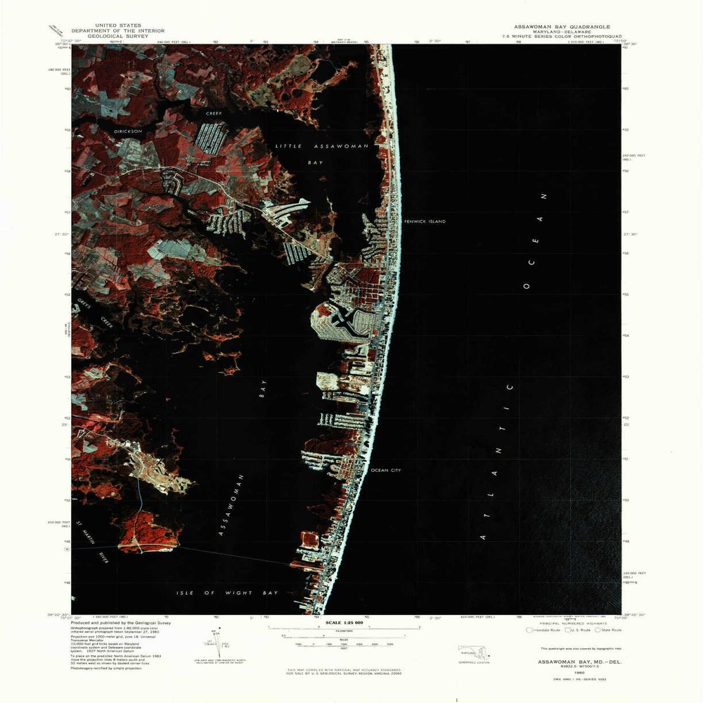 YellowMaps Assawoman Bay MD topo map, 1:25000 Scale, 7.5 X 7.5 Minute, Historical, 1980, Updated 1982, 26.9 x 22 in - Polypropylene