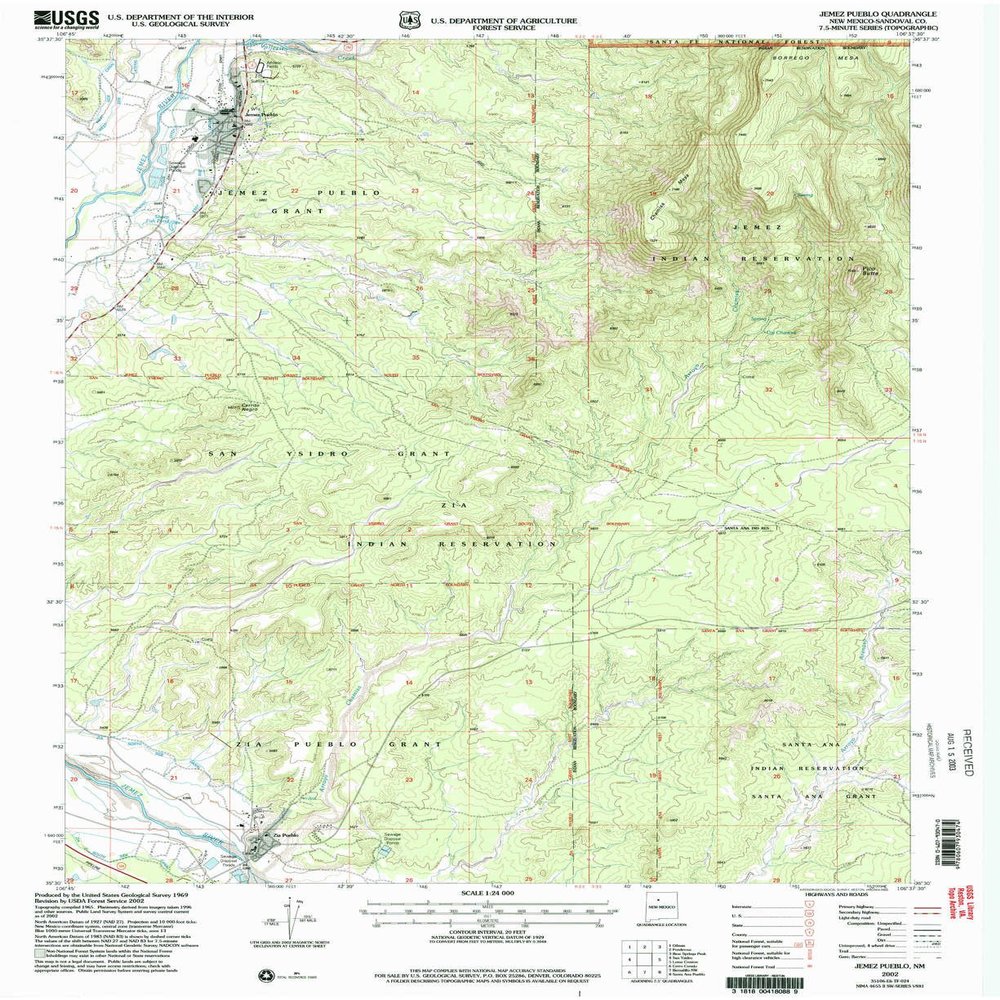 Jemez Pueblo NM topo map, 1:24000 Scale, 7.5 X 7.5 Minute, Historical, 2002, Updated 2003, 27 x 22 in - Polypropylene