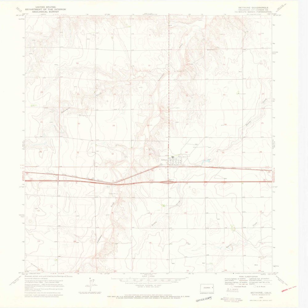 YellowMaps Bethune CO topo map, 1:24000 Scale, 7.5 X 7.5 Minute, Historical, 1969, Updated 1972, 27.2 x 22.1 in - Tyvek