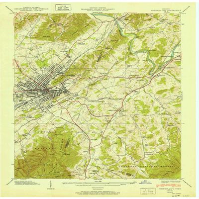 YellowMaps Johnson City TN topo map, 1:24000 Scale, 7.5 X 7.5 Minute, Historical, 1940, Updated 1951, 27.4 x 22 in - Polypropylene