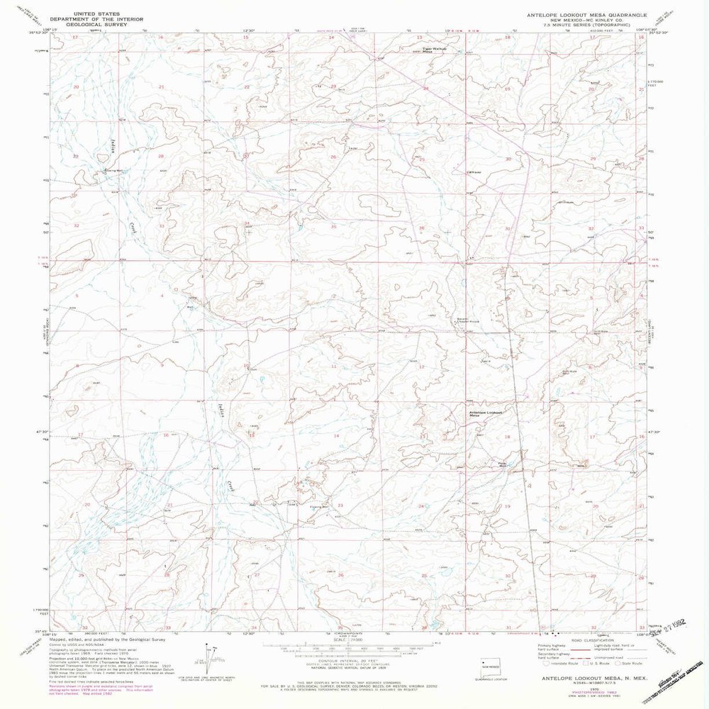 YellowMaps Antelope Lookout Mesa NM topo map, 1:24000 Scale, 7.5 X 7.5 Minute, Historical, 1970, Updated 1982, 26.9 x 22 in - Polypropylene
