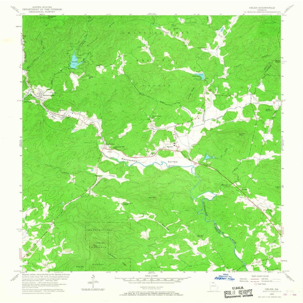 YellowMaps Helen GA topo map, 1:24000 Scale, 7.5 X 7.5 Minute, Historical, 1957, Updated 1968, 26.9 x 22 in - Polypropylene