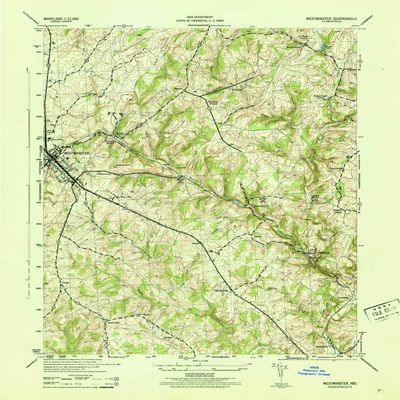 YellowMaps Westminster MD topo map, 1:31680 Scale, 7.5 X 7.5 Minute, Historical, 1944, 21.2 x 17 in - Polypropylene