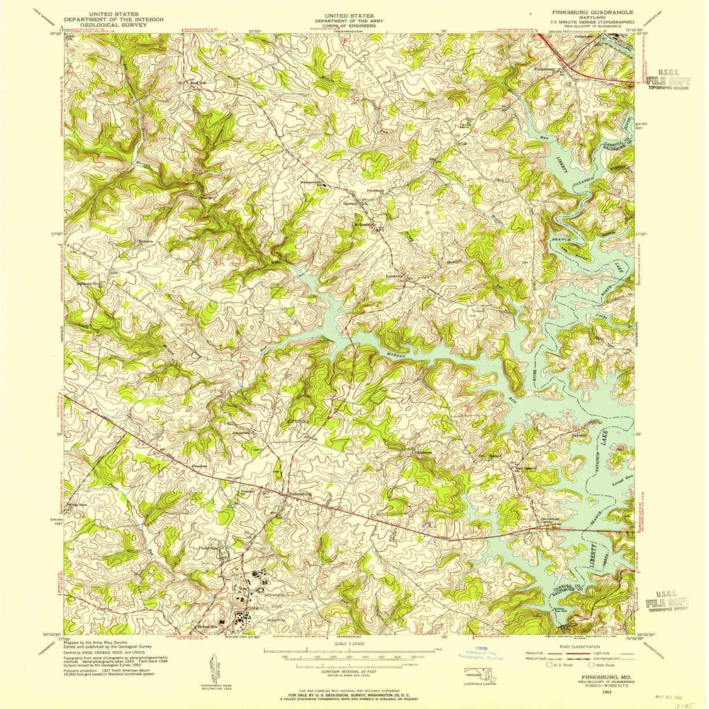 YellowMaps Finksburg MD topo map, 1:24000 Scale, 7.5 X 7.5 Minute, Historical, 1953, Updated 1955, 26.9 x 21.9 in - Tyvek