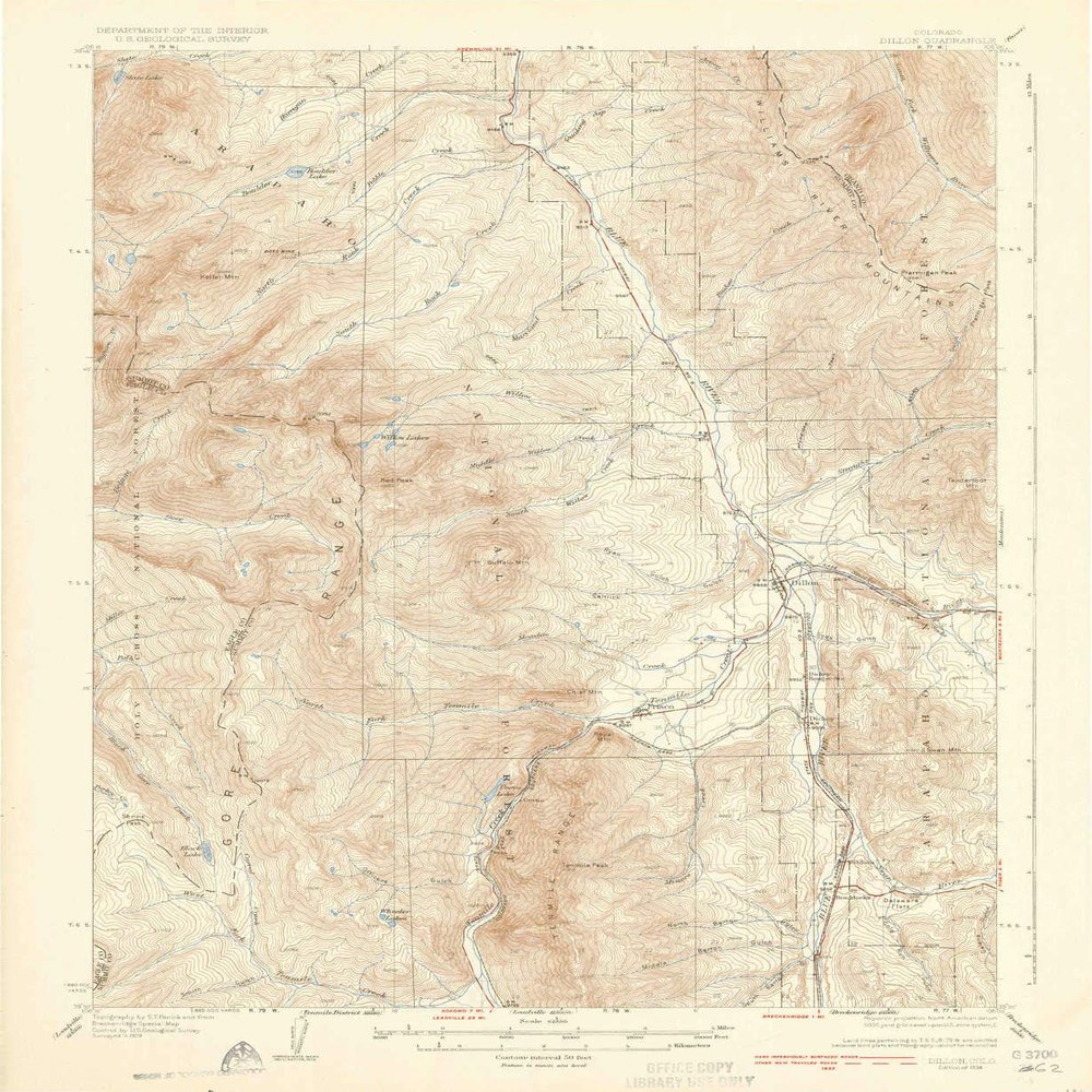 Dillon CO topo map, 1:62500 Scale, 15 X 15 Minute, Historical, 1934, 20 x 16.4 in - Polypropylene