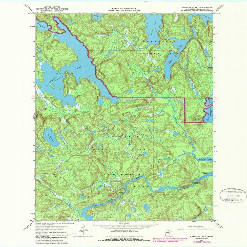 YellowMaps Johnson Lake MN topo map, 1:24000 Scale, 7.5 X 7.5 Minute, Historical, 1967, Updated 1987, 27.2 x 21.2 in - Tyvek