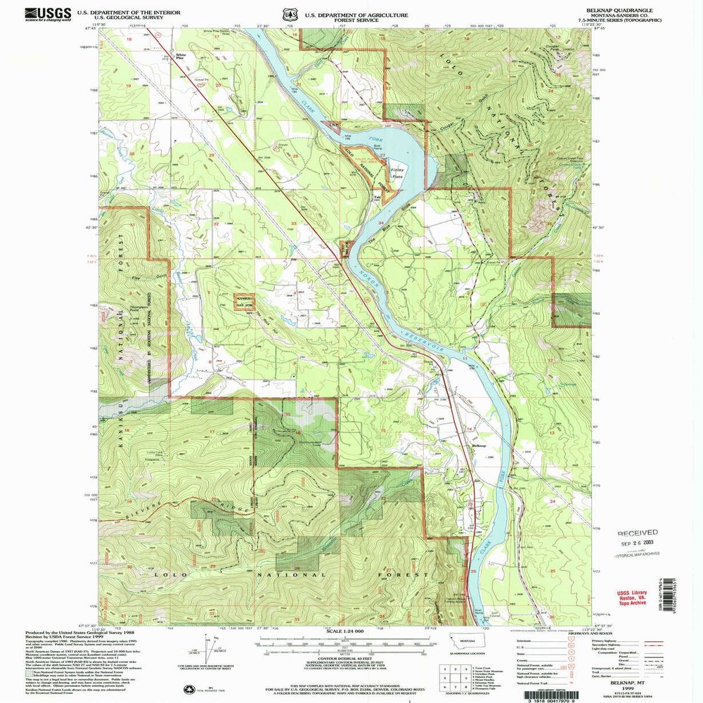 YellowMaps Belknap MT topo map, 1:24000 Scale, 7.5 X 7.5 Minute, Historical, 1999, Updated 2003, 27 x 22.1 in - Polypropylene