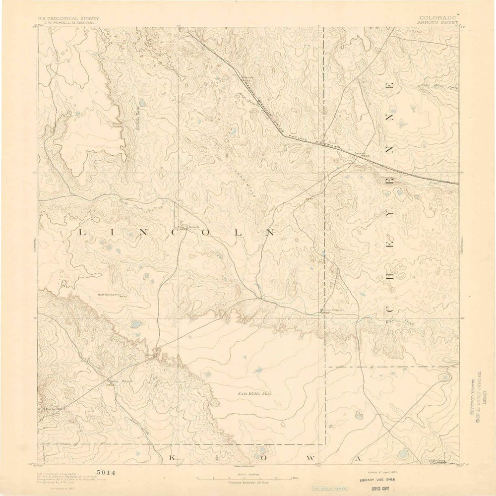 YellowMaps Arroyo CO topo map, 1:125000 Scale, 30 X 30 Minute, Historical, 1893, 19.8 x 16.1 in - Tyvek