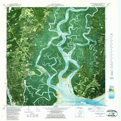 YellowMaps Brunswick East GA topo map, 1:24000 Scale, 7.5 X 7.5 Minute, Historical, 1979, Updated 1987, 27.9 x 24 in - Polypropylene