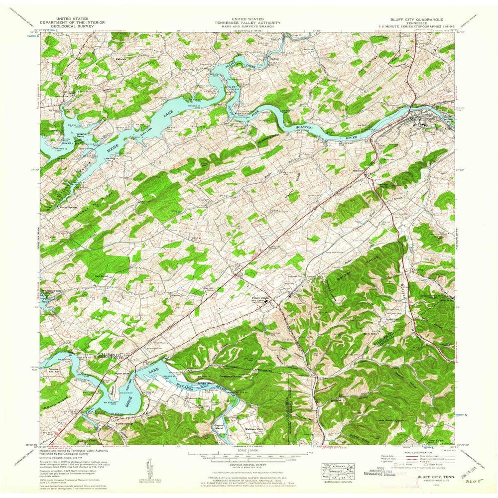 YellowMaps Bluff City TN topo map, 1:24000 Scale, 7.5 X 7.5 Minute, Historical, 1959, Updated 1962, 27.4 x 22 in - Polypropylene