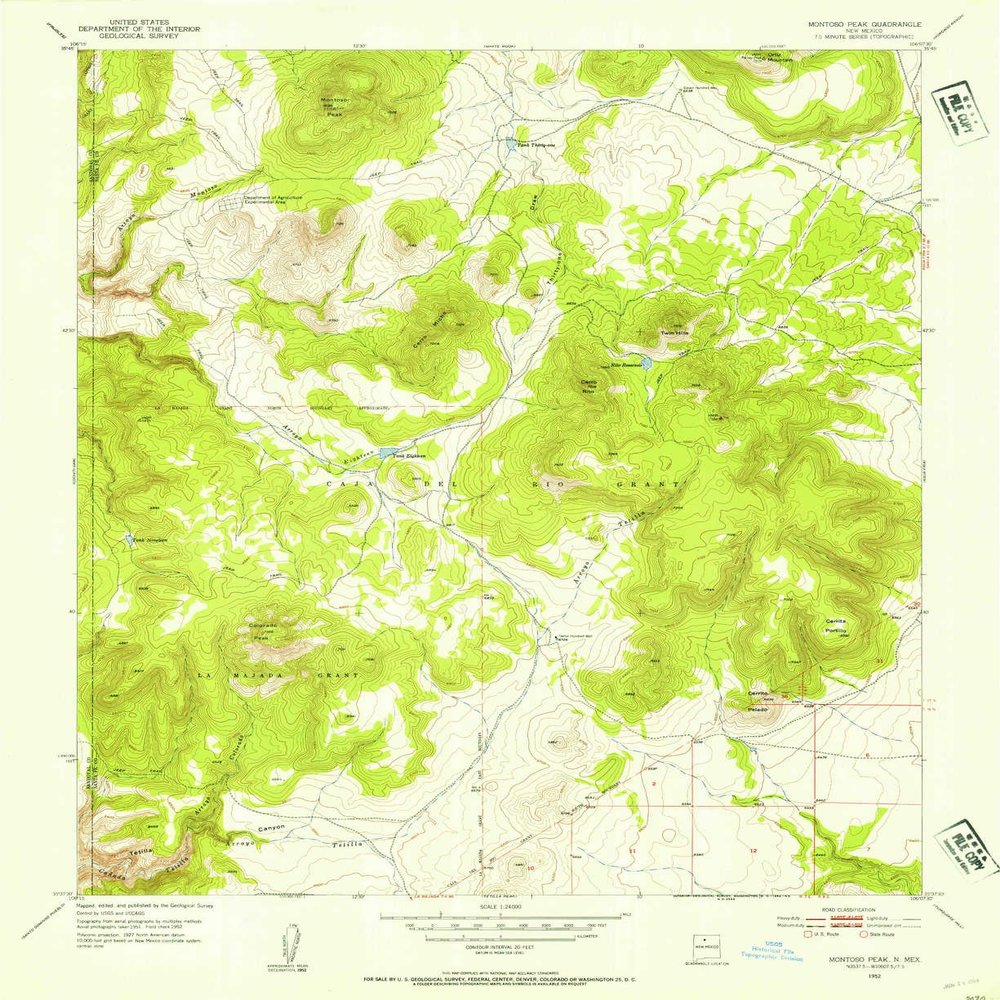 YellowMaps Montoso Peak NM topo map, 1:24000 Scale, 7.5 X 7.5 Minute, Historical, 1952, Updated 1954, 26.9 x 22 in - Polypropylene