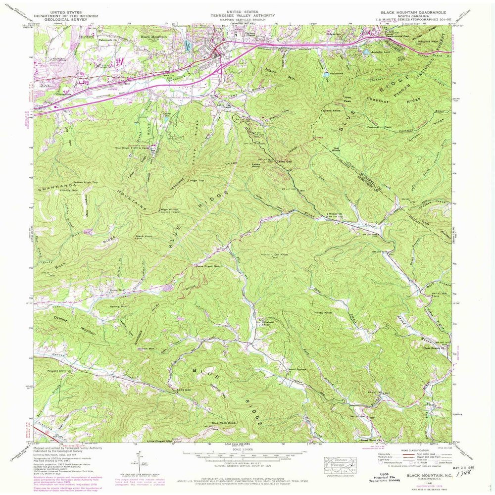 YellowMaps Black Mountain NC topo map, 1:24000 Scale, 7.5 X 7.5 Minute, Historical, 1941, Updated 1979, 27 x 22 in - Polypropylene
