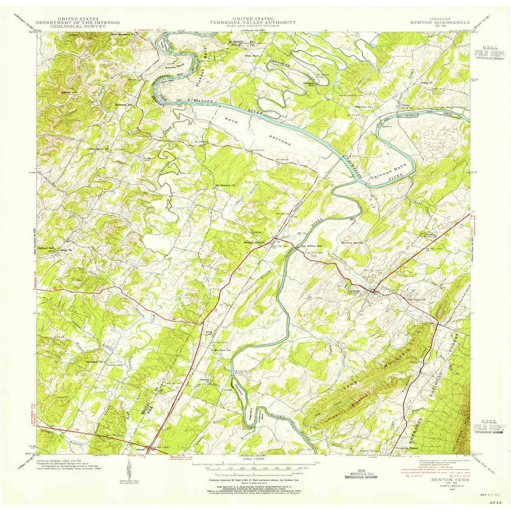 YellowMaps Benton TN topo map, 1:24000 Scale, 7.5 X 7.5 Minute, Historical, 1940, Updated 1954, 27.5 x 22 in - Polypropylene