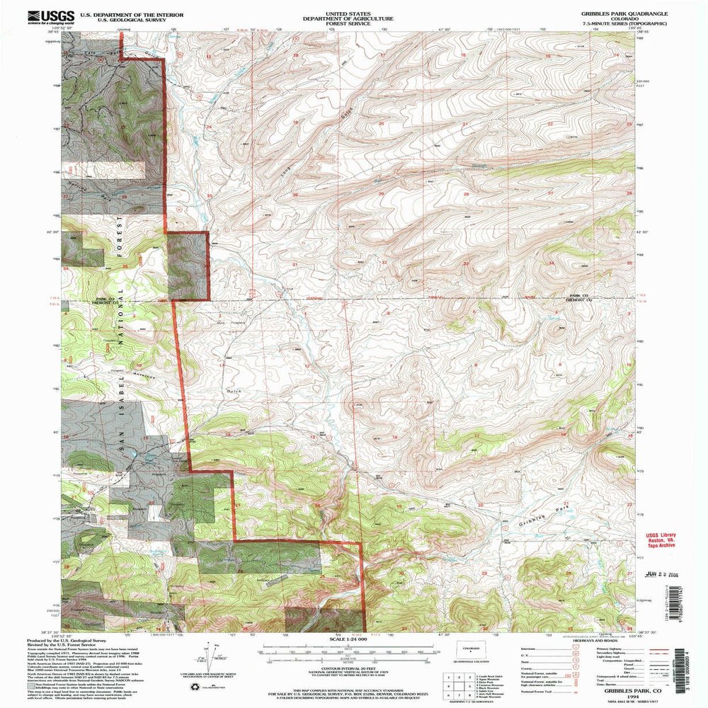 YellowMaps Gribbles Park CO topo map, 1:24000 Scale, 7.5 X 7.5 Minute, Historical, 1994, Updated 1998, 26.7 x 21.9 in - Polypropylene