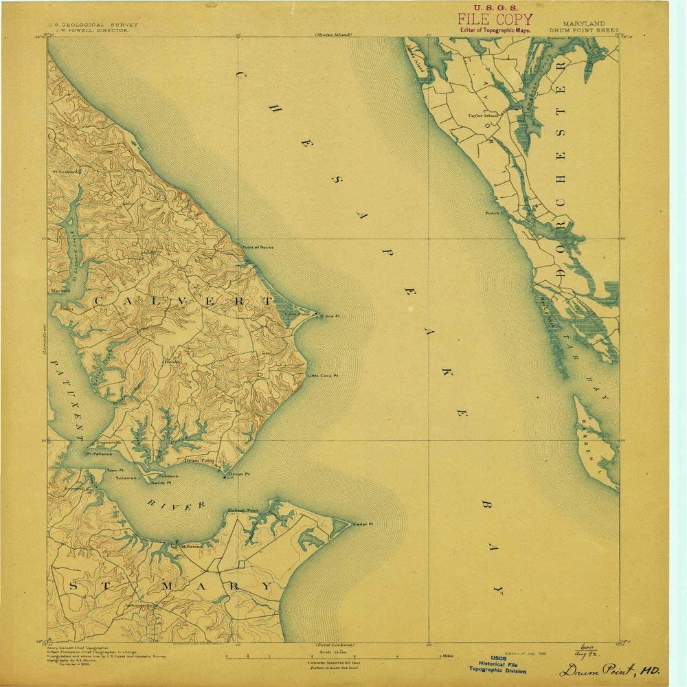 YellowMaps Drum Point MD topo map, 1:62500 Scale, 15 X 15 Minute, Historical, 1892, 19.8 x 16.5 in - Polypropylene