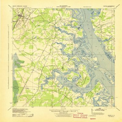 YellowMaps Okatie SC topo map, 1:62500 Scale, 15 X 15 Minute, Historical, 1942, 21.7 x 17.7 in - Polypropylene