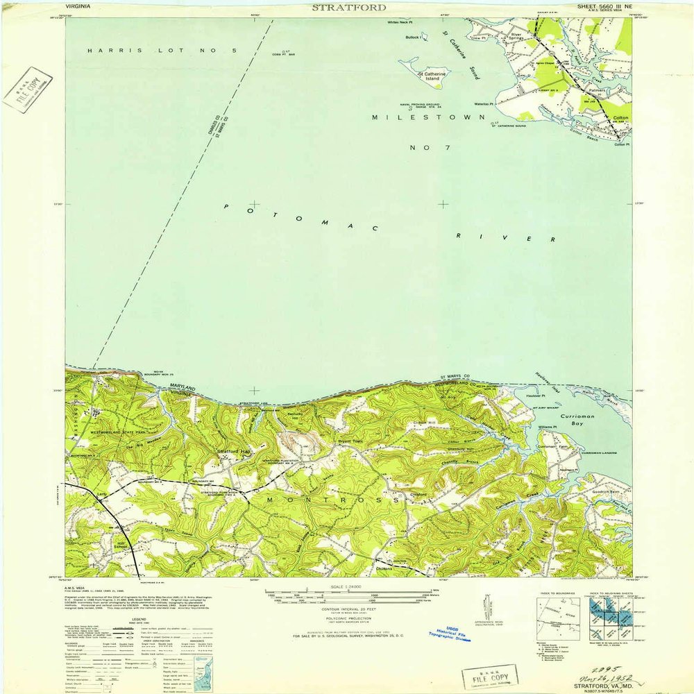 YellowMaps Stratford VA topo map, 1:24000 Scale, 7.5 X 7.5 Minute, Historical, 1946, Updated 1952, 28.2 x 22 in - Polypropylene