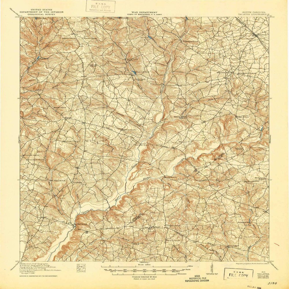YellowMaps Talatha SC topo map, 1:62500 Scale, 15 X 15 Minute, Historical, 1921, Updated 1944, 20.7 x 17 in - Polypropylene