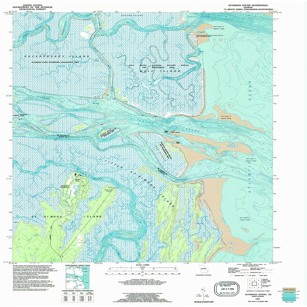 YellowMaps Altamaha Sound GA topo map, 1:24000 Scale, 7.5 X 7.5 Minute, Historical, 1993, Updated 1995, 28 x 23 in - Polypropylene