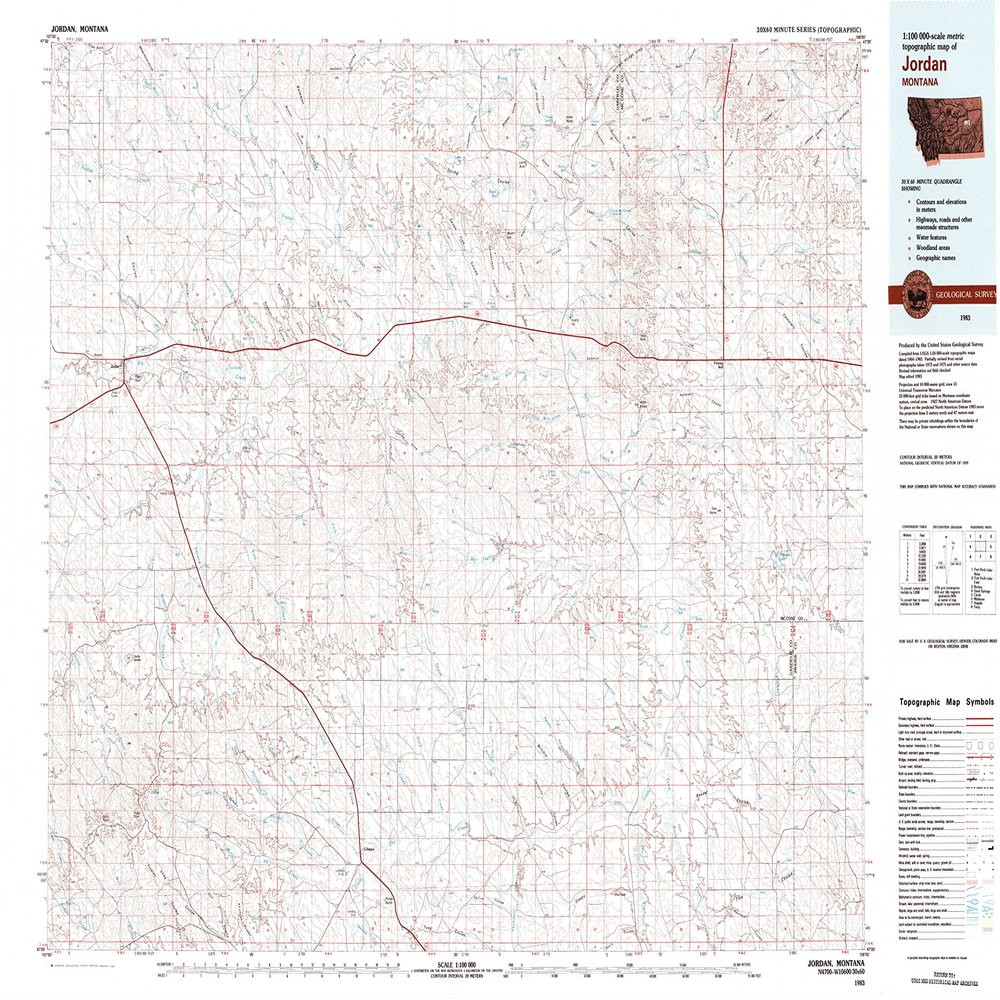 YellowMaps Jordan MT topo map, 1:100000 Scale, 30 X 60 Minute, Historical, 1983, Updated 1983, 24.1 x 36.7 in - Polypropylene