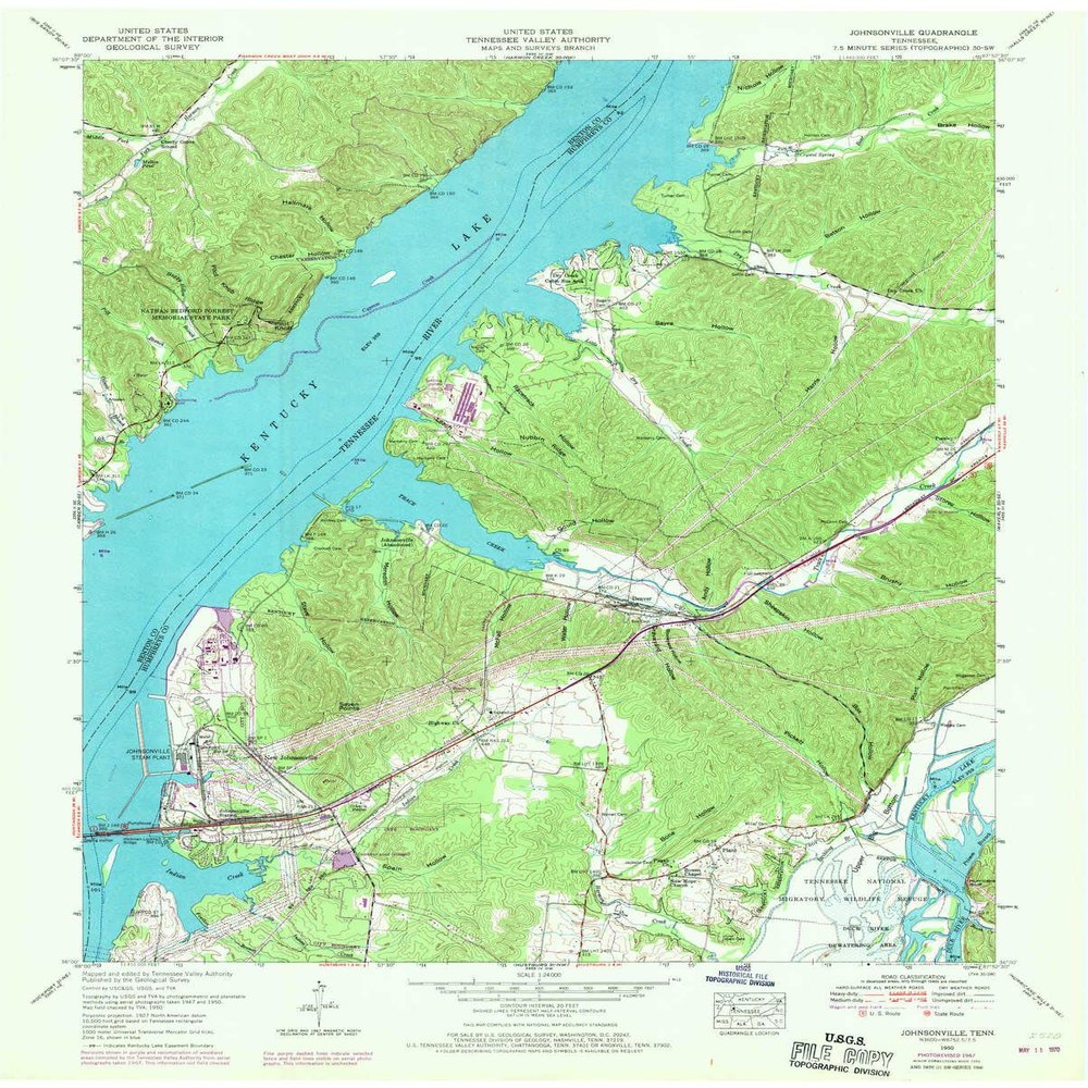 YellowMaps Johnsonville TN topo map, 1:24000 Scale, 7.5 X 7.5 Minute, Historical, 1950, Updated 1970, 27.4 x 22 in - Tyvek