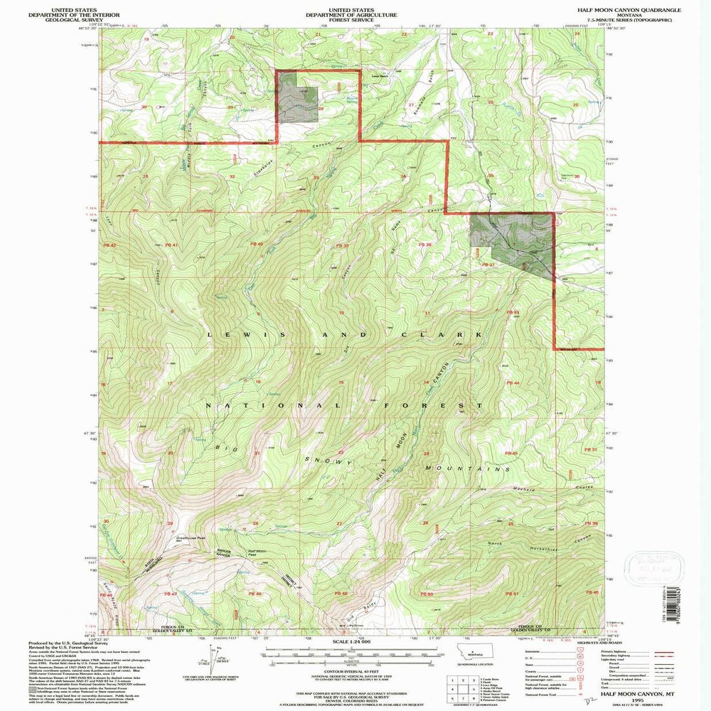 YellowMaps Half Moon Canyon MT topo map, 1:24000 Scale, 7.5 X 7.5 Minute, Historical, 1995, Updated 1997, 26.8 x 22.1 in - Polypropylene