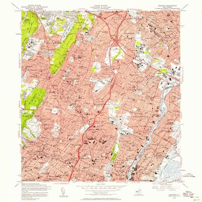 YellowMaps Orange NJ topo map, 1:24000 Scale, 7.5 X 7.5 Minute, Historical, 1955, Updated 1958, 27 x 22 in - Tyvek