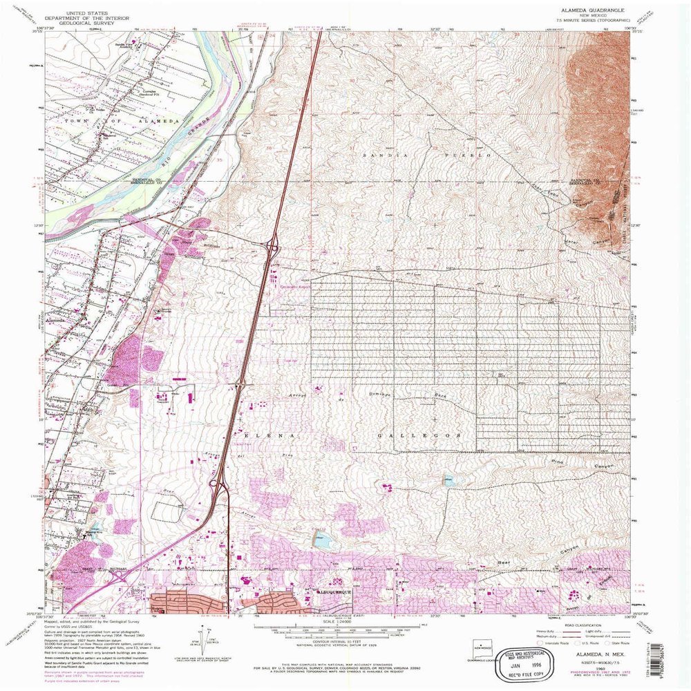 YellowMaps Alameda NM topo map, 1:24000 Scale, 7.5 X 7.5 Minute, Historical, 1960, Updated 1975, 27 x 22.1 in - Tyvek