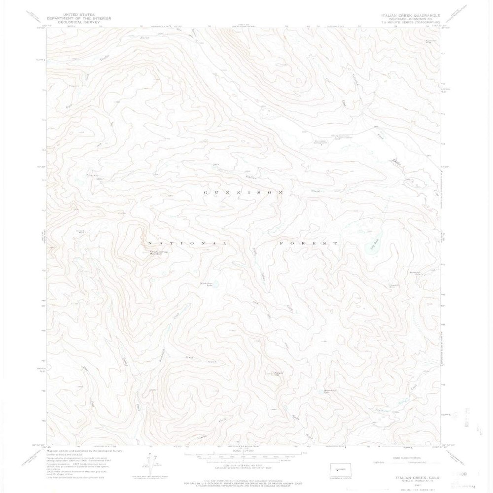 YellowMaps Italian Creek CO topo map, 1:24000 Scale, 7.5 X 7.5 Minute, Historical, 1967, Updated 1975, 26.9 x 22.3 in - Polypropylene