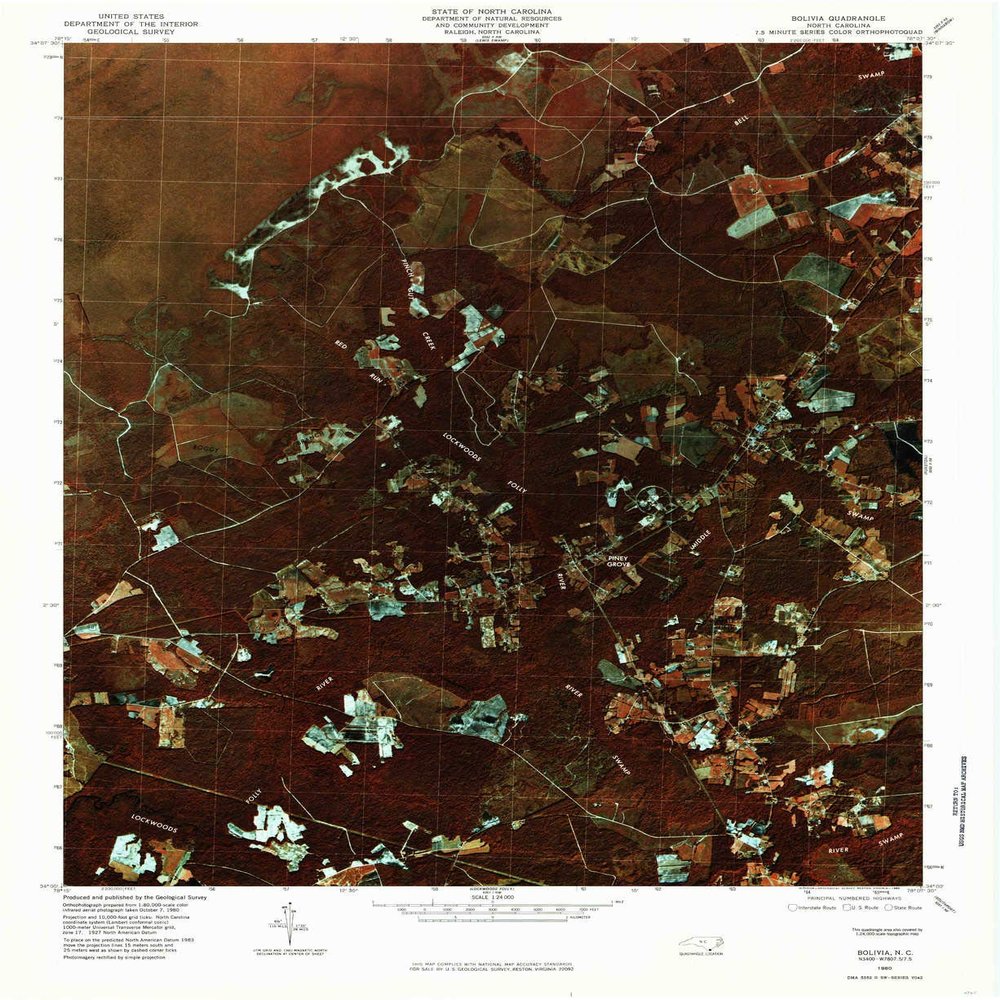 YellowMaps Bolivia NC topo map, 1:24000 Scale, 7.5 X 7.5 Minute, Historical, 1980, Updated 1985, 26.9 x 22 in - Tyvek