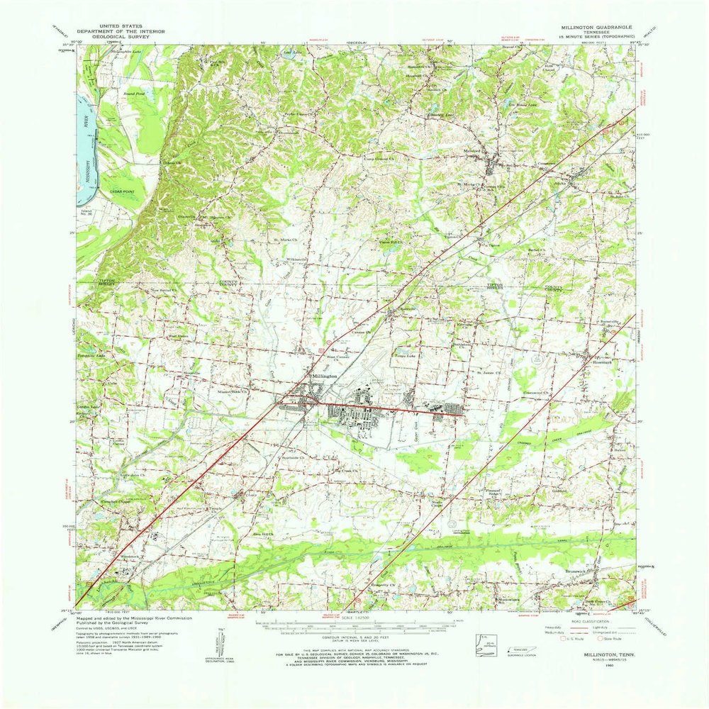 YellowMaps Millington TN topo map, 1:62500 Scale, 15 X 15 Minute, Historical, 1960, Updated 1963, 21.9 x 18.1 in - Polypropylene