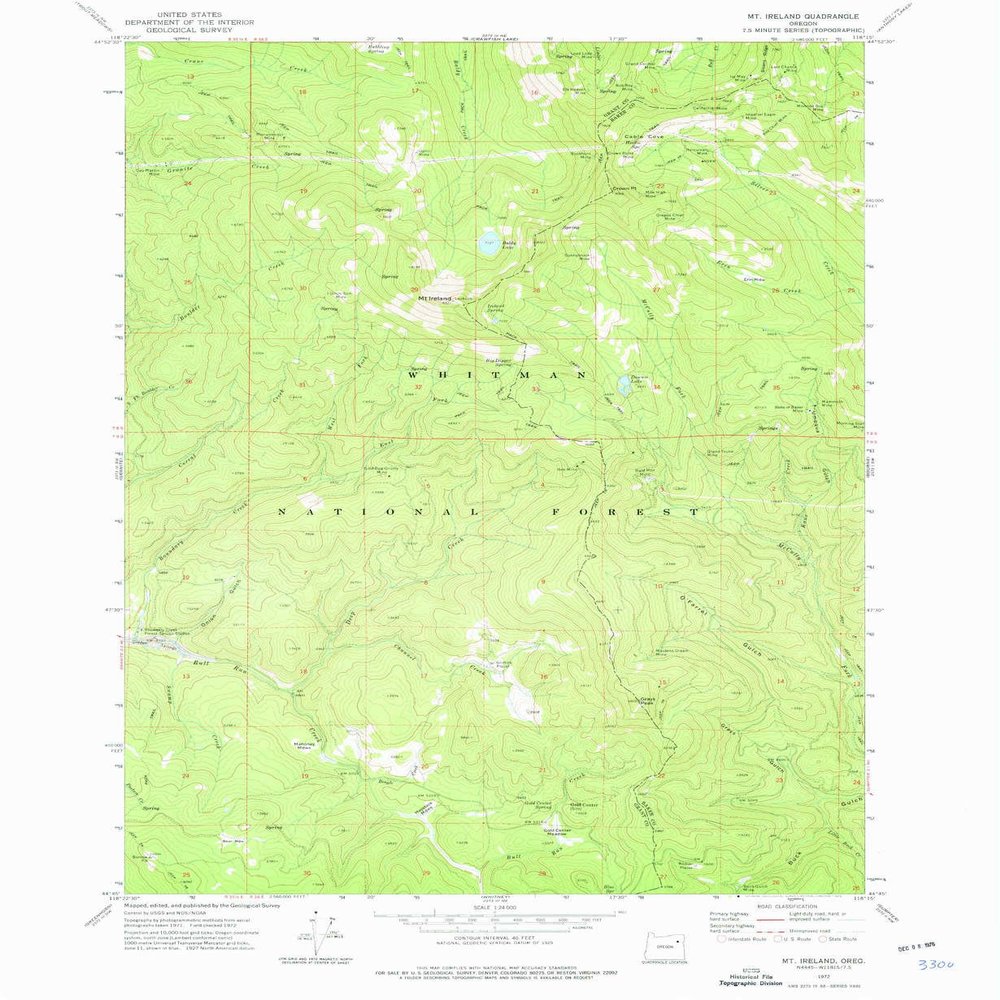 YellowMaps Mt Ireland OR topo map, 1:24000 Scale, 7.5 X 7.5 Minute, Historical, 1972, Updated 1976, 26.7 x 21.9 in - Tyvek