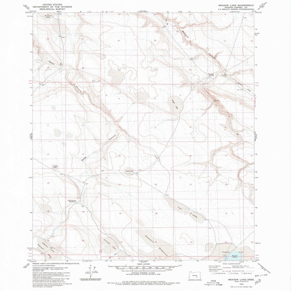 Meadow Lake OR topo map, 1:24000 Scale, 7.5 X 7.5 Minute, Historical, 1980, Updated 1980, 26.7 x 21.9 in - Polypropylene